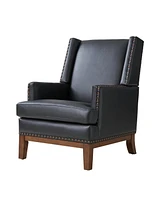 Hulala Home Regina Genuine Leather Arm Chair with Solid Wood Frame