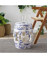 Jonathan Y Lucky Coins 16" Chinese Ceramic Drum Garden Stool, Blue/White