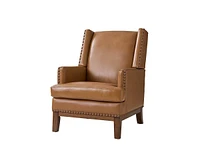 Hulala Home Regina Genuine Leather Arm Chair with Solid Wood Frame