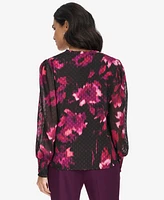 Calvin Klein Women's Printed V-Neck Long-Sleeve Blouse