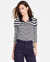 Nautica Jeans Women's Striped Long-Sleeve Polo Sweater