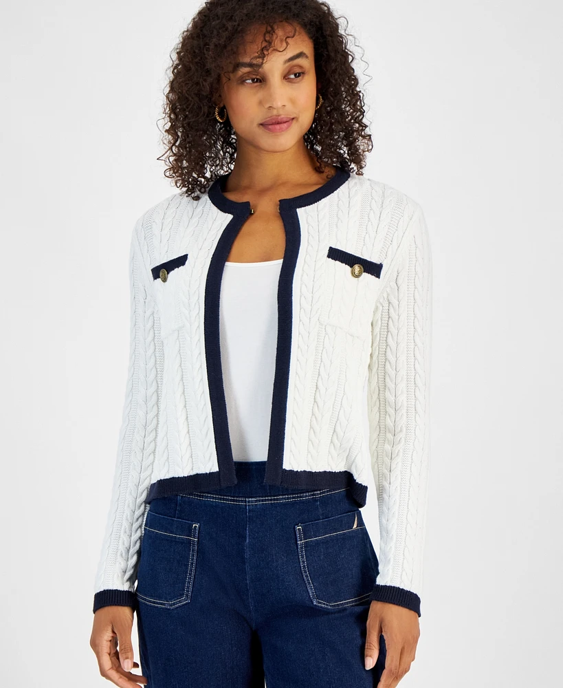 Nautica Jeans Women's Cable Patchwork Crewneck Cardigan