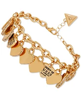 Guess Gold-Tone Pave & Logo Heart Charm Bracelet