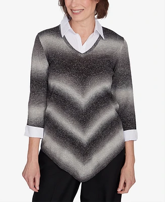 Alfred Dunner Petite Classics Chevron Ombre Woven Sweater