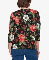 Alfred Dunner Petite Classics Poinsettia Classic Holiday Top