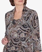 Alfred Dunner Petite Classics Metallic Paisley Two in One Top