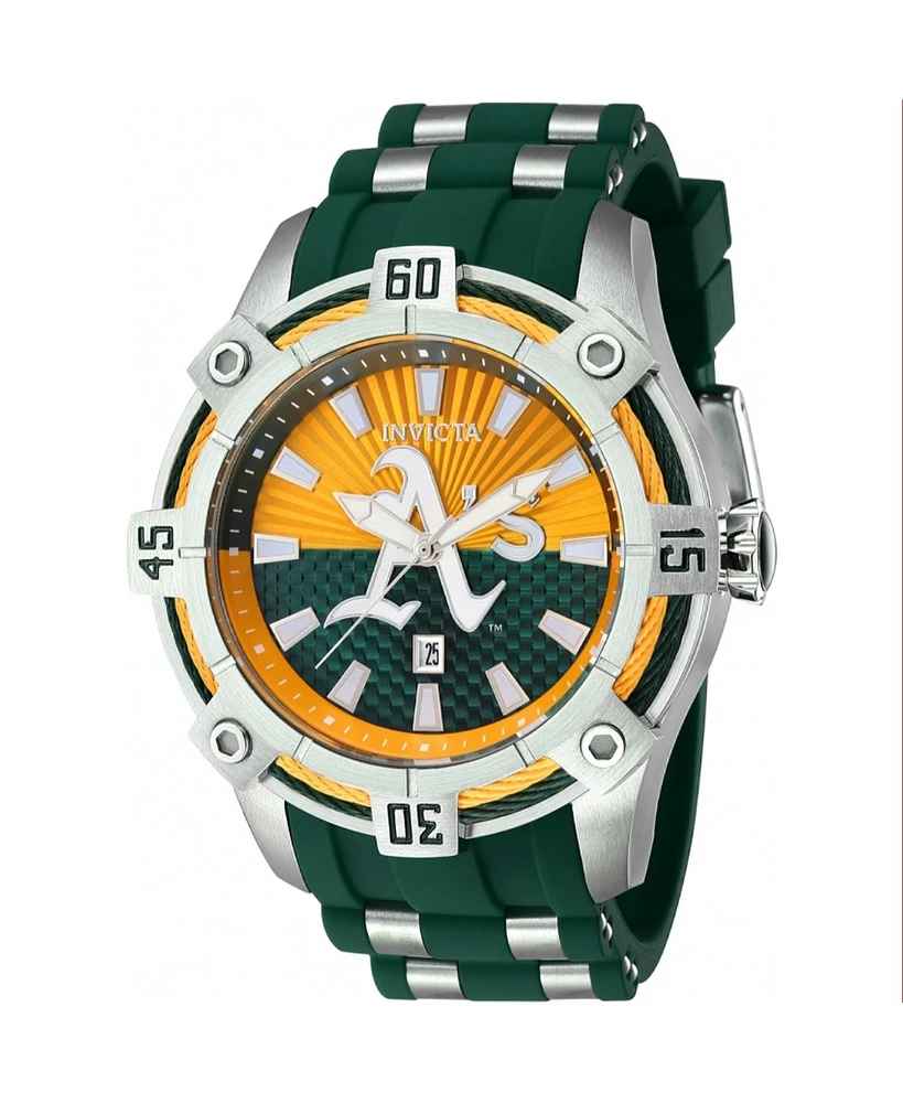 Invicta Men's 43278 Mlb Oakland Athletics Quartz Multifunction Green, Yellow Dial Watch