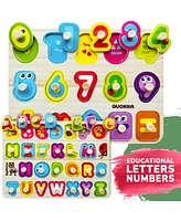 Quokka 6X Wooden Puzzles for Toddlers 1-3 with Rack - Alphabet, Numbers, Animals