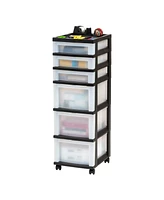 Iris 6-Drawer Storage Cart with Organizer Top, Black