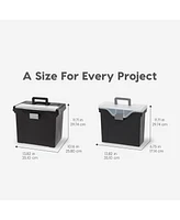 Iris Portable Letter Size File Box with Built-In Organizer Lid and Handle for Hanging Folders, Large, Black