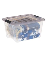 Iris 32 Quart Stack & Pull Clear Plastic Storage Box with Buckles, Gray, Set of 5