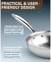 Cook N Home -inch Tri-Ply All Clad 18/10 Stainless Steel Skillet Frying Pan,Dishwasher Safe