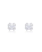 Etoielle White Gold Tone Cz Emerald Cut Illusion Studs