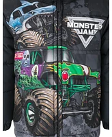 Monster Jam Boys Zip Up Puffer Jacket to Grave Digger El Toro Loco Megalodon