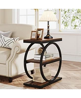 Tribesigns End Table Set of 2, Narrow with 3 Storage Shelves, Wooden Side Metal Frame, Small Sofa for Living Room,Nigh