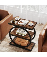 Tribesigns End Table, Narrow Table with 3 Storage Shelves, Wood Side Black Metal Frames