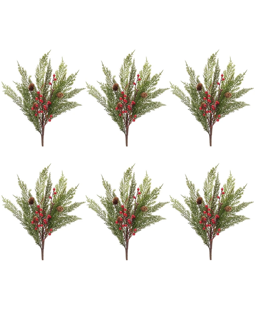 Slickblue Pine and Berry Spray for Festive Holiday Decor (Set of 6)
