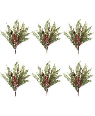 Slickblue Pine and Berry Spray for Festive Holiday Decor (Set of 6)