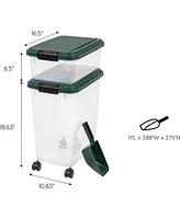 Iris Usa 30 lbs & 11 lbs Combo Airtight Dog Food Storage Container, Stackable Treat Box, 2-Cup Scoop, Casters, Keep Fresh, Easy Mobility, Green