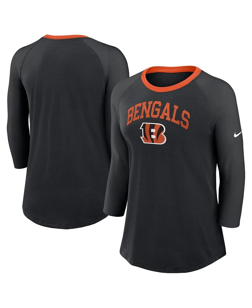 Nike Women's Black Cincinnati Bengals Raglan 3/4 Sleeve T-Shirt