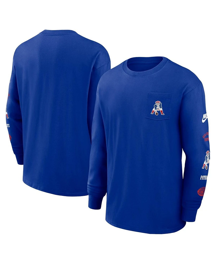 Nike Men's Royal New England Patriots Rewind Heavy Max 90 Pocket Long Sleeve T-Shirt