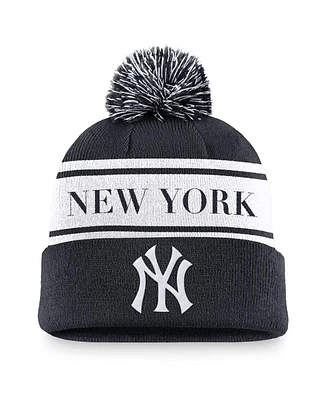 Nike Men's Navy New York Yankees Team Stripe Peak Cuffed Knit Hat with Pom