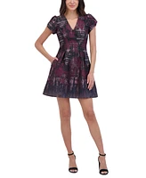 Vince Camuto Women's Jacquard Fit & Flare Puff-Sleeve Dress