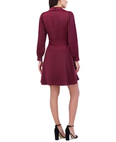 Vince Camuto Women's Satin Shawl-Collar Fit & Flare Dress