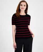 Tahari Asl Women's Striped Short-Sleeve Knit Top