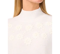 CeCe Women's Embroidered Mock Neck Bell-Sleeve Sweater