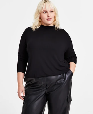 Bar Iii Trendy Plus Mock Neck Blouson Knit Top, Created for Macy's