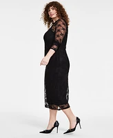 Bar Iii Trendy Plus Lace Long-Sleeve Midi Dress, Created for Macy's