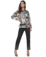 Karl Lagerfeld Paris Womens Printed Button Front Top Embellished Jeans