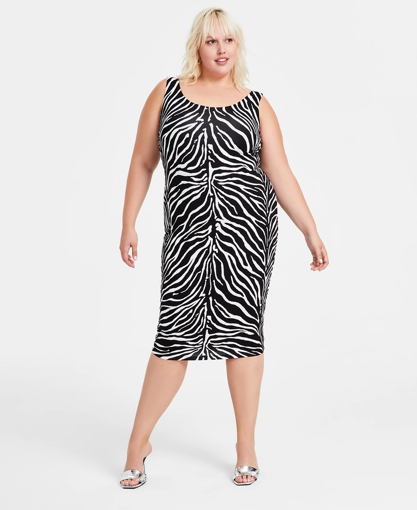 Bar Iii Trendy Plus Zebra-Print Bodycon Midi Dress, Created for Macy's