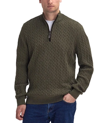 Barbour Men's Ramsden Cable-Knit Quarter-Zip Wool Sweater with Faux-Suede Trim