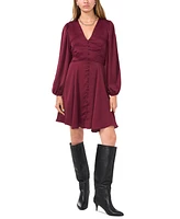 1.state Women's V-Neck Button-Trim Long-Sleeve Dress