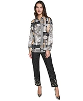 Karl Lagerfeld Paris Women's Printed Button-Front Top, Regular & Petite