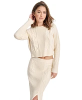 Dkny Jeans Women's Cropped Cable Knit Long-Sleeve Sweater