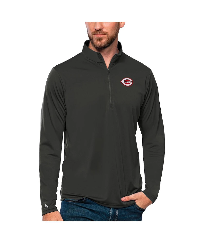 Antigua Men's Charcoal Cincinnati Reds Tribute Quarter-Zip Pullover Top