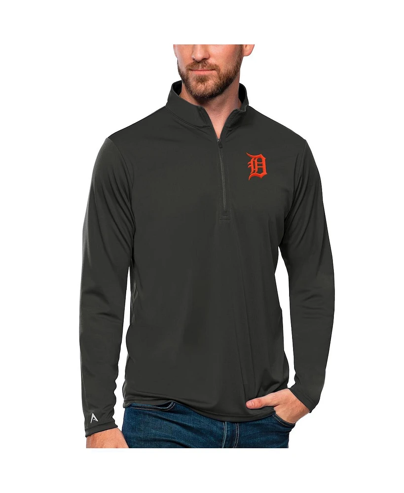 Antigua Men's Charcoal Detroit Tigers Tribute Quarter-Zip Pullover Top