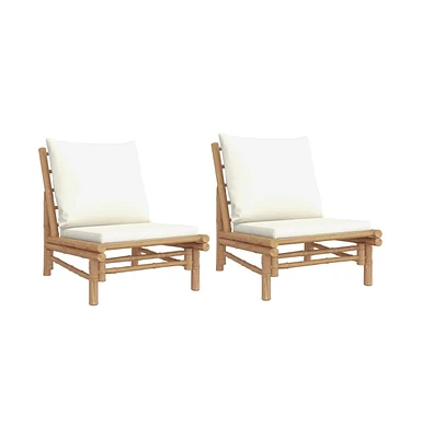 vidaXL Patio Chairs 2 pcs with Cream White Cushions Bamboo