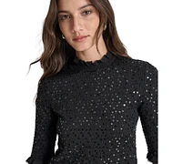 Dkny Jeans Women's Sequin Smocked Elbow-Sleeve Top