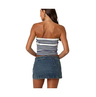 Edikted Women's Striped Eyelet Trim Tube Top