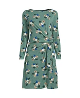 Lands' End Women's Boatneck Long Sleeve Tie Waist Dress