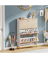 Tribesigns Shoe Cabinet, Modern Shoe Storage Cabinet with 3 Flip Doors & Adjustable Shelf, Wooden 18-24 Pair Shoe Rack Organizer with Flip Drawers for