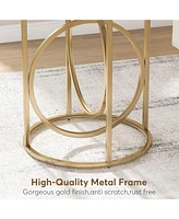 Tribesigns Modern Round End Table with Faux Marble White Top, 20”Sofa Side Table Coffee Table Cocktail Table with Unique Gold O-Shaped Base, Mi