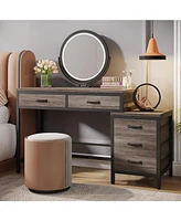 Tribesigns Computer Desk with 5 Drawers, Home Office Desks with Reversible Drawer Cabinet Printer Stand, Industrial Pc Desk with Storage, Grey Study W