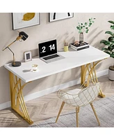 Tribesigns 55 Large Modern Computer Desk, White & Gold Luxury Laptop Pc Student Table, Makeup Vanity Table with Thick Frame & Strong Legs, Sturdy Writ