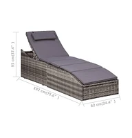 vidaXL Sunbed with Cushion Poly Rattan Gray