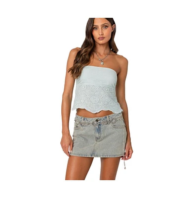 Edikted Women's Scalloped Eyelet Tube Top